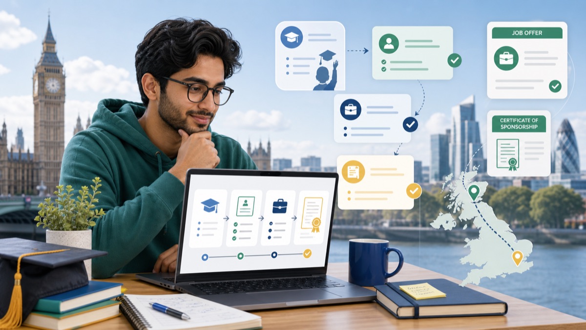 International graduate planning the route from Graduate visa to Skilled Worker sponsorship in the UK