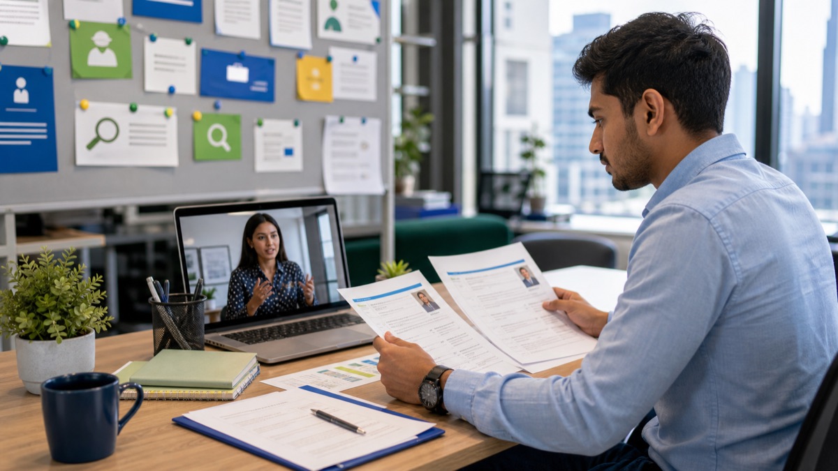 International job seeker comparing urgent UK visa sponsorship job applications in a modern workspace