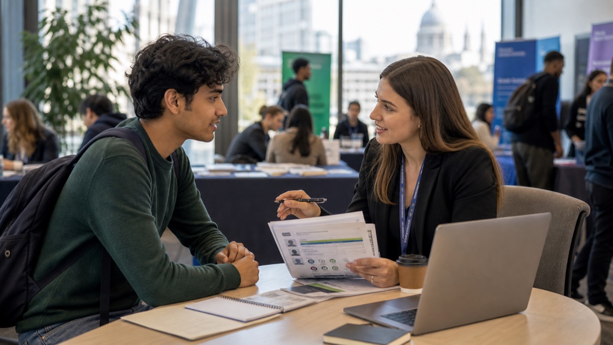 International student planning London sponsor job applications with university careers adviser
